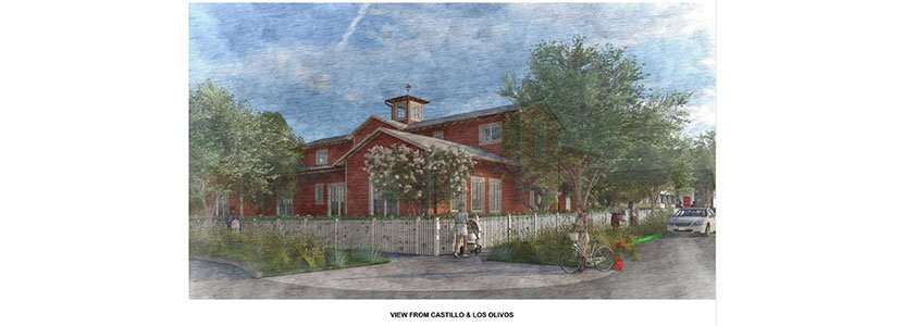 architecture rendering of the new building from Castillo & Los Olivos angle