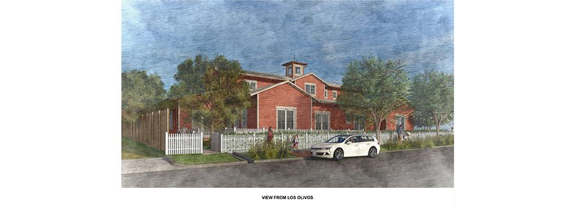 architecture rendering of the new building from Los Olivos angle