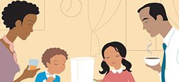 an illustration of a family at the dinner table