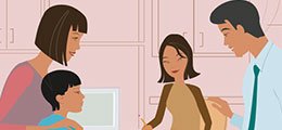 an illustration of a family eating breakfast