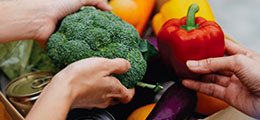Hands holding fresh fruits and vegetable groceries