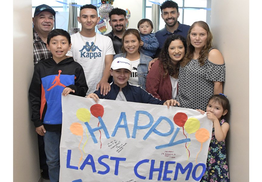 Patient and family celebrating last day of chemotherapy