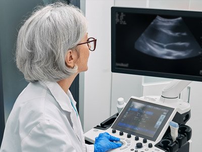 Female provider viewing a heart ultrasound