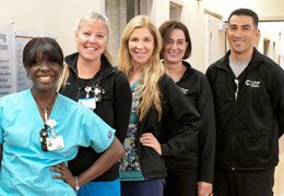 Group of nurses standing in the hospital smiling