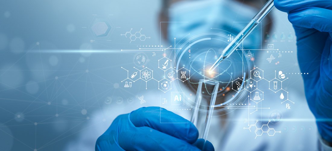 Graphic image of a Provider analyzing a test tube