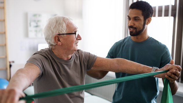 Patient doing stretching excercises with a provider