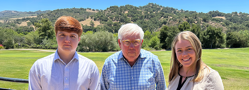 Rich Nagler (center) of the Nagler Family Scholarship Fund, with awardees Daniel Kozlov (left) and Katie Lozano (right).
