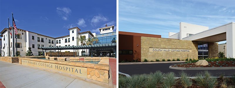Santa Barbara Cottage Hospital on left, Goleta Valley Cottage Hospital right