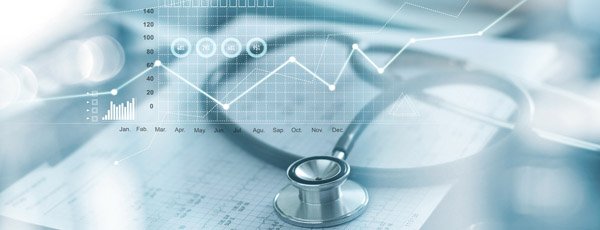 Graphic image of a stethoscope with data element overlays