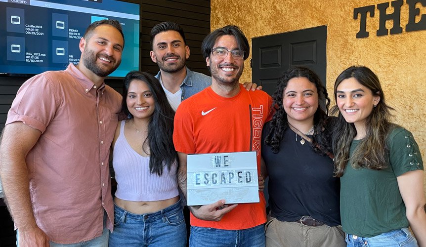 Group of residents at an Escape Room event