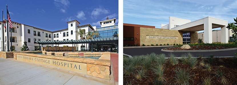 Santa Barbara Cottage Hospital on left, Goleta Valley Cottage Hospital right